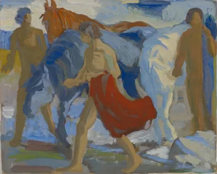 Jeunes hommes avec des chevaux, c.1913-15